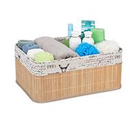 2x Paniers, revêtement en tissu, bambou, rectangulaire, corbeille, panier salle de bain 16,5x38x28,5 cm, nature