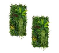 2x Panneau Mural Végétal Artificiel 50cm x 100 cm Alina Feuillage Fleur Verdure Carreau Intérieur Extérieur Résistant Aux Intempéries & UV Privée Décor Jardin Maison Fermoirs Fixations INCLUSES