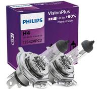 2x PHILIPS VisionPlus H4 Ampoule feu de route 12V 60/55W P43t-38 Feu de Route