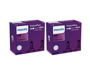2x Philips VisionPlus H4 Halogène Jusqu'À 60% Plus Lumière 60/55W 12V Lampes