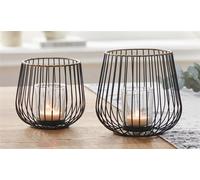 2x photophores "Modern" en métal noir, 11 & 13 cm de haut, porte-bougie à chauffe-plat, verres à bougie à chauffe-plat, photophore en verre