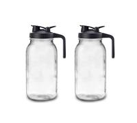 2X Pichet en Verre de 64 Oz avec Couvercle à Large Ouverture, Carafe à Eau Étanche, pour Eau, Jus, Lait, Thé, Café Glacé et Boissons