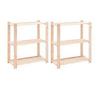 Opbergrekken 3-laags 2 st 80x38x90 cm massief grenenhout 150 kg3051117