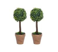 2x Plantes de Buis Artificiel avec Pots Boule Fausse Plante Réaliste Décor Floral Décoration d'Extérieur Jardin Salon Vert 33 cm