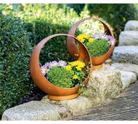 2x planteur "boule" en métal aspect rouille, bac à plantes, pot de fleurs, vase à plantes, décoration de jardin pour l'extérieur
