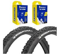 2x Pneu Vélo Vtt Michelin Country Cross 26 X 1.95 (47-559) Noir Avec Chambre À Air C4 Schrader Airstop Multicolore