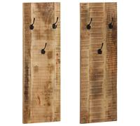 Porte-manteau mural 2 pcs Bois de manguier massif 36x110x3 cm