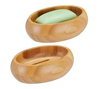 2X Porte-Savon, Bambou, avec Drain, résistant à l’humidité, Ovale, pour Pains de Savon, HxLxP : 4,5 x 14 x 10 cm, Nature