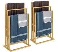 2X Porte-Serviettes en Bambou sur Pied avec 3 Barres Étagère de Salle de Bain Support pour Serviettes Charge Max 15 kg