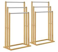 2X Porte-Serviettes en Bambou sur Pied avec 3 Barres Support pour Serviettes Étagère de Salle de Bain