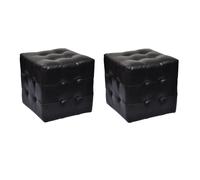 2x Pouf Cube Capitonné Noir Similicuir Salon Canapé Siège Repose-pied vidaXL