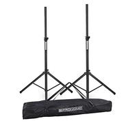 2x Pronomic SPS-1A pieds d'enceinte en aluminium, structure tripode stable, hauteur 125-185 cm, utilisables aussi comme support fléchettes ou trépied photo, housse incluse.