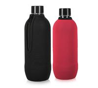 kwmobile 2x Rafraîchisseur de bouteilles compatible avec SodaStream - Lot de refroidisseurs bouteilles en néoprène - Pour carafe en verre de 0,615L - noir-rouge