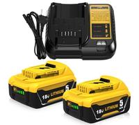 2X Rechange Batterie pour Dewalt 18V 5,0Ah+ 3A Chargeur pour Dewalt DCB107 10.8-20V Compatible avec DCB180 DCB181 DCB182 DCB183 DCB184 DCB185 DCB200 DCB201 DCB203 DCB204 Powayup