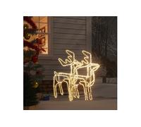 2x Rennes de Noël Décoration de Noël Ornement de Vacances Décoration de Fête Ornement de Jardin Extérieur Blanc Chaud 76x42x87 cm