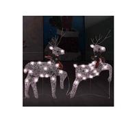 vidaXL 2x Rennes de Noël Rennes Éclairés Décoration de Vacances Ornement de Noël Décoration de Fête Maison Intérieur Doré 40 LED Acrylique Doré G
