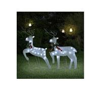2x Rennes de Noël Rennes Eclairés Décoration de Vacances Ornement de Noël Décoration de Fête Maison Intérieur Blanc 40 LED Acrylique