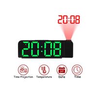2X Réveil à Projection Rotation 180 12/24H Horloge Numérique LED Charge USB Réveil Projecteur de Plafond (Vert)