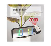 2X Réveil à Projection Rotation 180 12/24H Horloge Numérique LED Prise USB Réveil Projecteur de Plafond (Blanc)