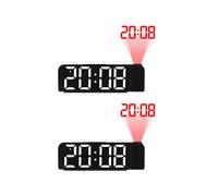 2X Réveil à Projection Rotation 180 12/24H Horloge Numérique LED Prise USB Réveil Projecteur de Plafond (Blanc)