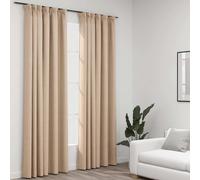 Rideau vidaXL Rideaux occultants aspect lin et crochets 2 pcs Beige 140x225cm