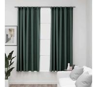 vidaXL Rideaux occultants aspect lin avec crochets 2pcs Vert 140x225cm