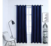 Vidaxl Rideaux Occultants Et Anneaux 2pcs Velours Bleu Foncé 140x175cm