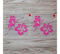 2X Rose vif 10,2 cm papillon fleur d’hibiscus décalcomanie autocollant vinyle voiture ordinateur portable fenêtre découpe sans fond