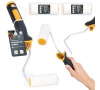 2x Rouleau Peinture 10 cm Manche Support Ergonomique Kit Murs Plafonds Meubles Façade Travaux Rénovation Pratique Facile Surfaces Verticales Horizontales