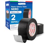 2x Rouleaux Ruban Adhésif en Toile Noir 50mm x 25m Imperméable | DNK TRADE Adhésif Toilé Américain Robuste - Duct Tape pour Réparations et Bricolage - Chatterton Adhérence Multi-surfaces