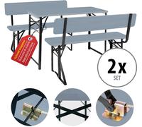 2x Salon de Jardin Bois Ensemble Table et Banc Exterieur Balcon Patio 119cm Set