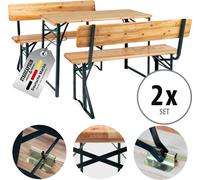 2x Salon de Jardin Bois Ensemble Table et Banc Exterieur Balcon Patio 119cm Set