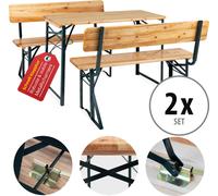 2x Salon de Jardin Bois Ensemble Table et Banc Exterieur Balcon Patio 119cm Set