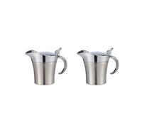 2X SaucièRe Porcelaine Acier Inoxydable Pichet à Sauce Thermique Pot à Lait avec Couvercle Sauce Pichet SaucièRe avec PoignéE Pichet à Sauce