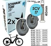 Lot de 2 chambres à air SCV 17 Clik Valve compatibles avec Schwalbe 28" de large 1,1-1,75" 700C 28-622 à 47-622 City Trekking, Gravel, Tour, Lot de 2 chambres à air de rechange (valve 60 mm)