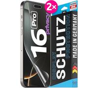 2x se® Film de Protection 3D Privacy pour Apple iPhone 16 Pro, Auto-réparateur, Compatible Empreinte & FaceID, Installation Sans Bulles, Résistant aux Chocs et Rayures, Fabriqué en Allemagne