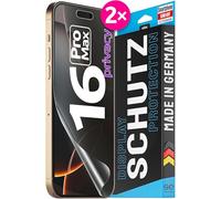 2X se® Film de Protection 3D Privacy pour Apple iPhone 16 Pro Max, Auto-réparateur, Compatible Empreinte & FaceID, Installation sans Bulles, Résistant aux Chocs et Rayures, Fabriqué en Allemagne