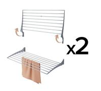 2x Séchoir à linge mural, Séchoir à linge pour murs, verrouillable Corde à linge pour l'intérieur et l'extérieur en aluminium et acier, Foxydry Fold 120 cm