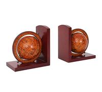 2x serre-livres MENDLER HWC-B79, globe terrestre, mappemonde, marron Marron