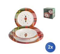 2x Service De Table 18 Pièces En Porcelaine Décorée, Losange