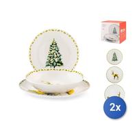 2x Service De Table 18 Pièces En Porcelaine Décorée, Losange