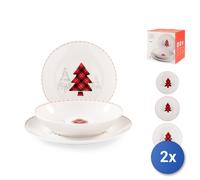 2x Service De Table 18 Pièces En Porcelaine Décorée Multicolore