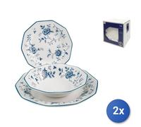 2X Services De Table 18 Pièces En Faïence Décor Rose Bleu Blanc Churchill
