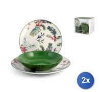 2X Services De Table 18 Pièces H&H Célébration En Porcelaine Décorée Verte