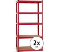 Stagecaptain Heavyrack HR-175 RD Ensemble de 2 Étagères Rangement - Charge Lourde à 5 étages de 175 kg - 875 kg Max - Meuble de Garage Atelier en Acier et Bois MDF - Rouge