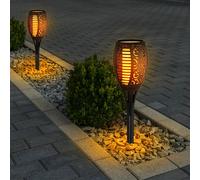 Lampes de jardin flamme solaire 97,5 cm Lampes solaires Décoration de jardin Lampes solaires pour l'extérieur Lumière de flamme, effet feu, noir, 54x LED couleur jaune, PxH 12x97,5 cm, lot de 2