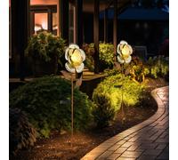 2x Solaire LED Fiche Lampes Fleurs Jardin Déco Pointe Cour Lumières Argent Rust