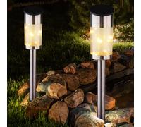2x lampes à prise solaire à LED chaîne de lumières en acier inoxydable balcon lampe de jardin à piquet de terre argent