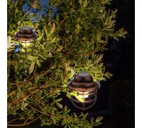 2X LAMPES SOLAIRES À LED PENDANTES D'ÉCLAIRAGE EXTÉRIEUR JARDIN GRILLE ROUILLÉES