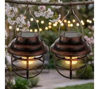 2X LAMPES SOLAIRES À LED PENDANTES D'ÉCLAIRAGE EXTÉRIEUR JARDIN GRILLE ROUILLÉES